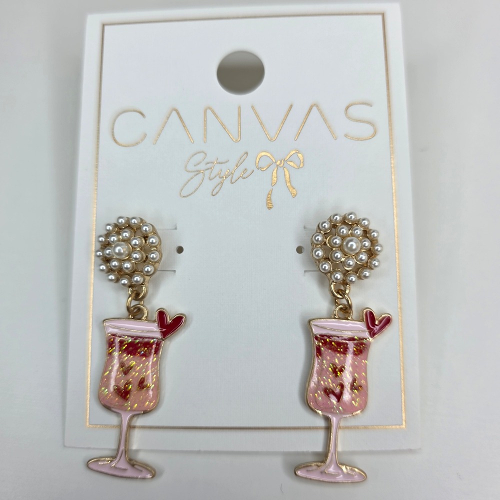 CANVAS STYLE Cute Cocktail Heart Earrings Dangle Drop Valentines NWT‎ - Picture 4 of 5